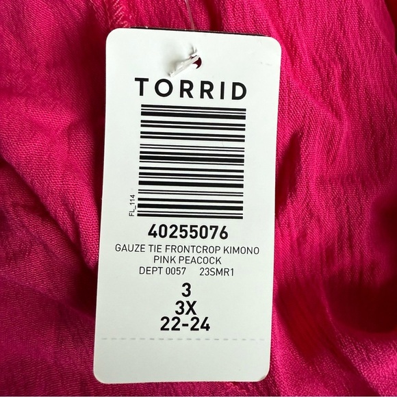 Torrid Washable Gauze Tie Front Crop Kimono Women’s Size 3X Pink Draped - Picture 8 of 11